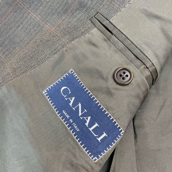 Canali Olive w/ Gold & Red Windowpane Blazer 44L